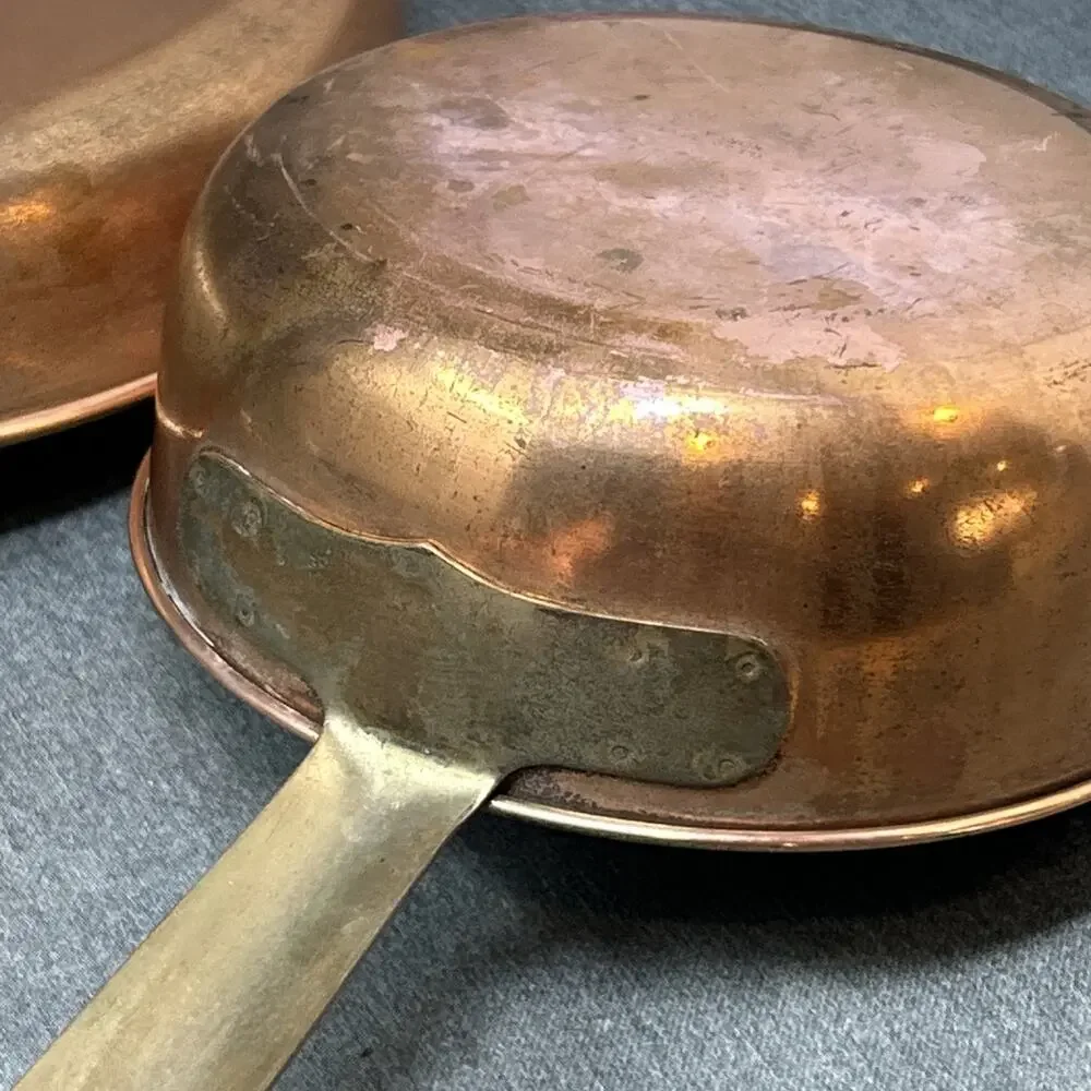 Vintage Copper Frying Pan & Saucepan KOREA Brass Handles Stainless Steel Lining